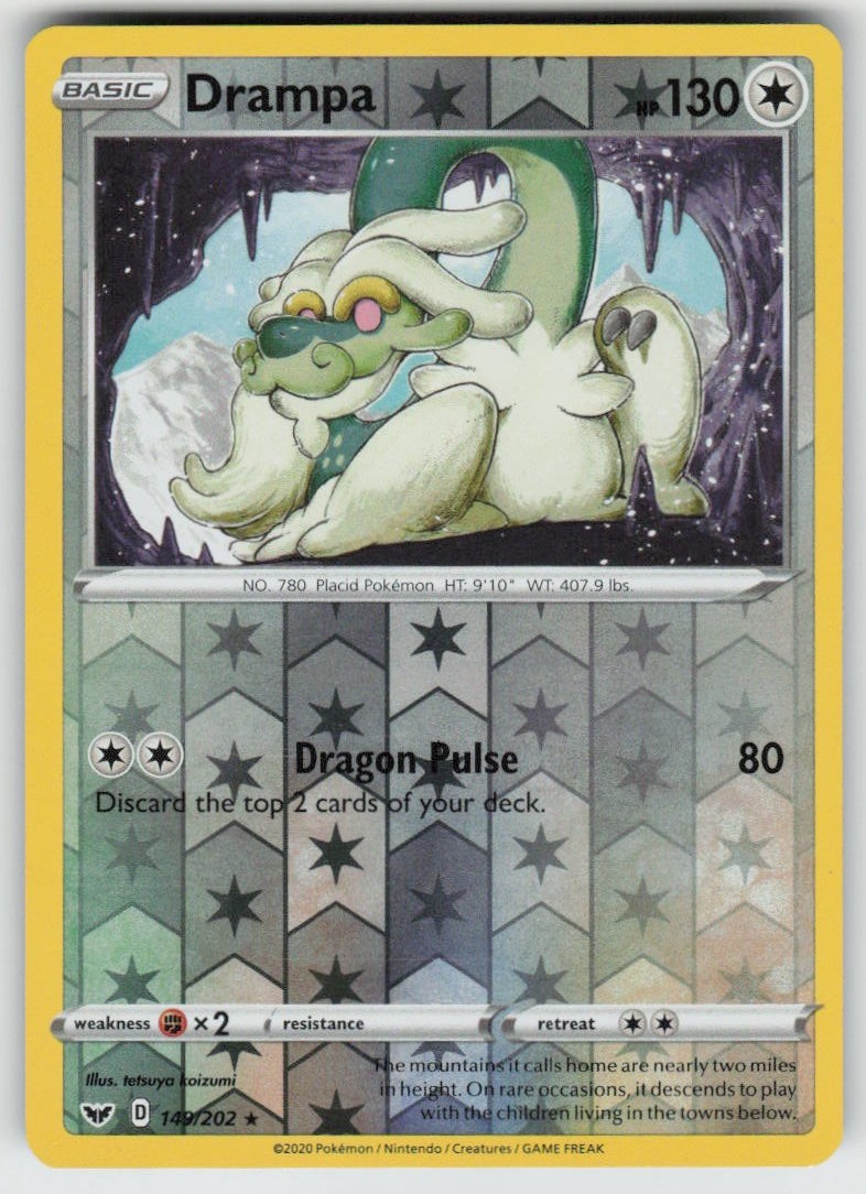 PO-04 Reverse Holo Drampa 149/202 Rare SWSH01: Sword & Shield Base Set NM
