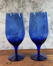 Cobalt Blue Wine Goblets Ice Tea Glasses Set Of 2