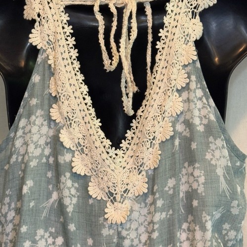 H-158 Anthropologie Ryu Green & White Floral Lace Trim MIDI Summer Dress Size L - Picture 9 of 15