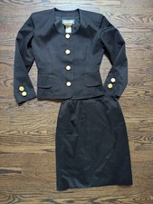 Vintage Yves Saint Laurent Skirt Suit Jacket Womens 4 Logo Gold Buttons Sz FR 38