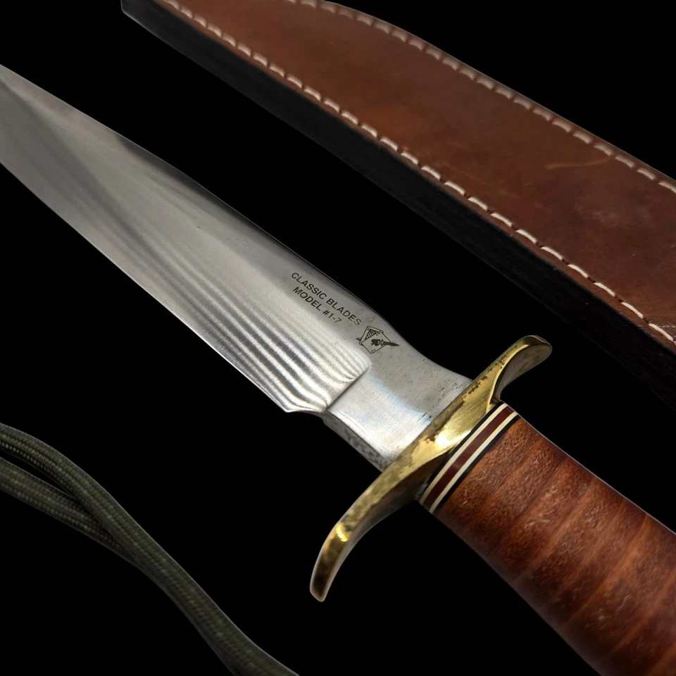 BLACKJACK CLASSIC BLADES Model 1-7 Stacked Leather Fighter Knife w/ Sheath - Image 3 of 4