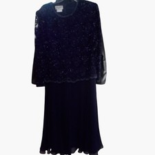 Brilliante by JA Navy Blue Beaded Sequin Lace Chiffon Formal Gown Dress Petite L