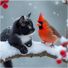 Cardinal and Cat Diamond Art Kits for Adults, 5D Diamond Painting Kits, Bird Dia