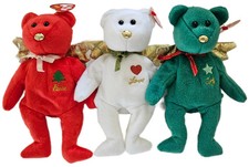   TY Christmas Set of 3 bears - Red, Green, White - Joy, Peace, Love - New   
