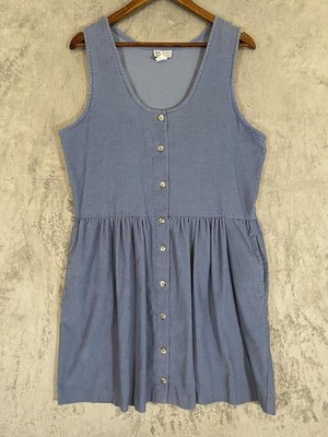 Vintage Corduroy Jumper Dress Sz L Blue We Too Sportswear Button Down USA 90s