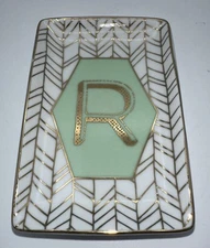 Rosanna Porcelain Collectible Trinket Soap Dish Art Deco Style Letter R EUC