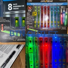 LIFE+GEAR 8pk Reusable LED Glow Stick & LED Flashlight Emergency Whistle Safety