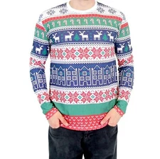 Adult Holiday Winter Fresh Houses Pattern Long Sleeve Ugly Christmas Cosplay Tee