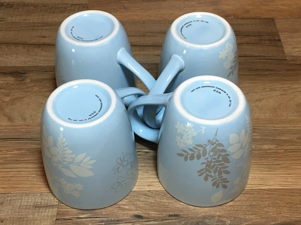 JUEGO DE 4 TAZAS DE CAFÉ MSE MARTHA STEWART - SILUETA RAMA AZUL - 14 OZ Foto 4 de 4