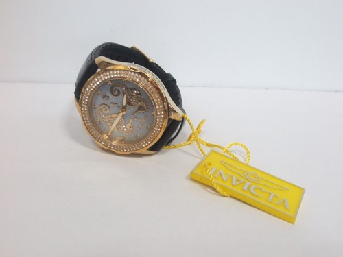 INVICTA WOMEN'S 38MM WILDFLOWER SEAHORSE CRYSTAL ACCENTED STRAP WATCH BLACK