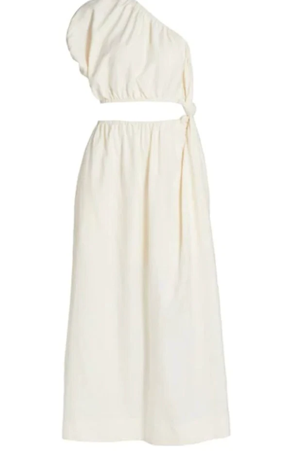 OFF WHITE Maxi abito Farm Rio con una spalla taglia small bianco sporco nuove etichette