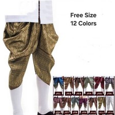 Pants Man Thai Traditional Laos Free Size Woman Loincloth Jongkraben Unisex Silk