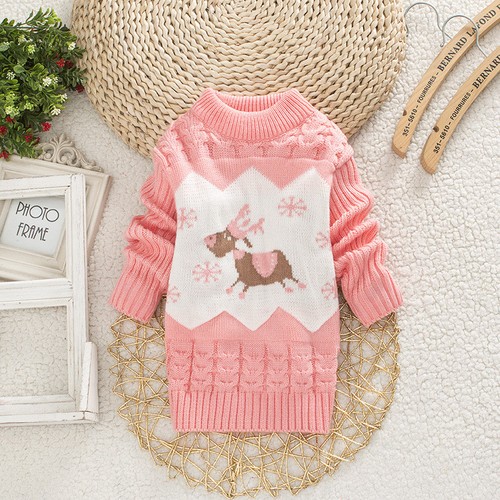 Girl Kids Toddler Deer Knitted Sweater Pullover Jumpers Winter Baby Cardigan Top - Picture 4 of 13