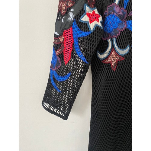 Sachin Babi Dress 8 Noir Black Floral Embroidered Knee Length 3/4