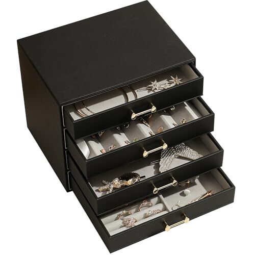 Jewelry Organizer with Women Jewelry Box with 6 Jewelry Trays 4 Drawers Black-image