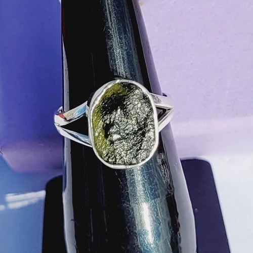 Natural Raw Moldavite Gemstone Ring 925 Sterling Silver Christmas Gift Ring Her - 第 1/8 張圖片