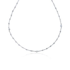 18K White Gold Natural Diamond 16 1/2" Twisted Bar Station Necklace GN-2261