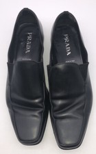 Prada Italian Black Leather Men's Square Toe Dress Shoes Black 8.5 US Pre-Owned