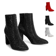 Fashion Women Ankle Boots Pointed Toe Short Boots Sparkling Chunky Heel Booties