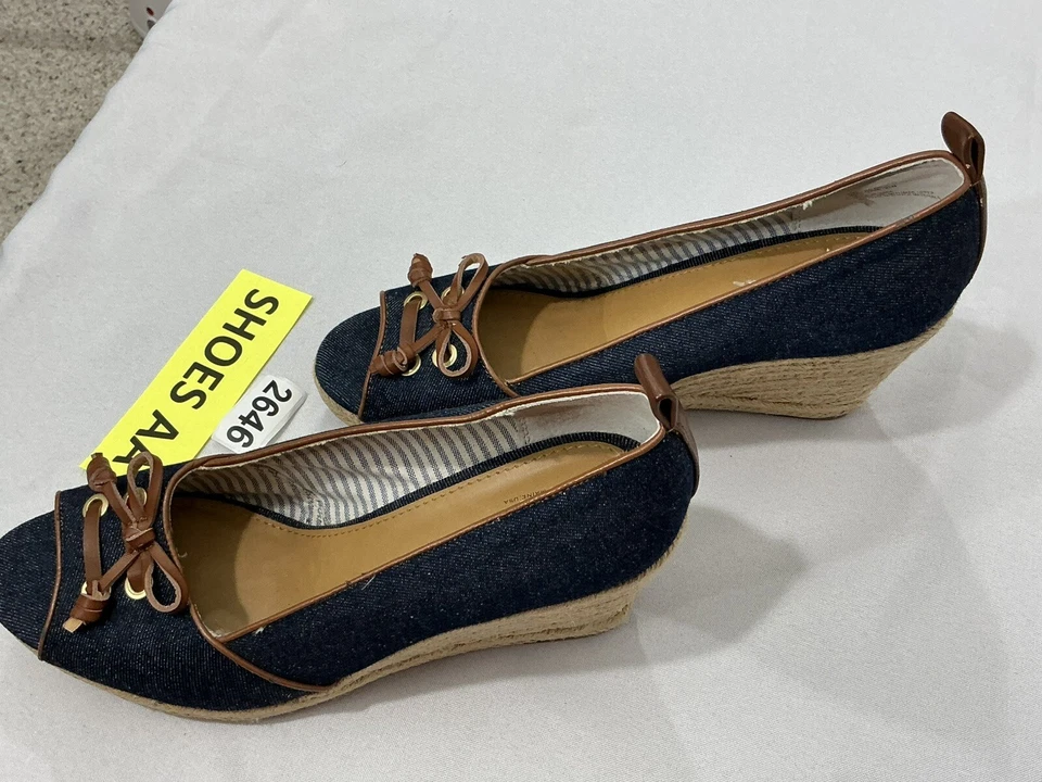 Sapato anabela feminino Bass Anne 9,5 M azul denim biqueira aberta espadrille - Imagem 3 de 4