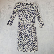 Ralph Lauren Faux Wrap Dress Womens 4 Black and White Floral 3/4 Sleeve