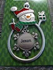 Christmas Snowman Rare Personalize "Jaxon" Collectable Silver Ornament Ganz New