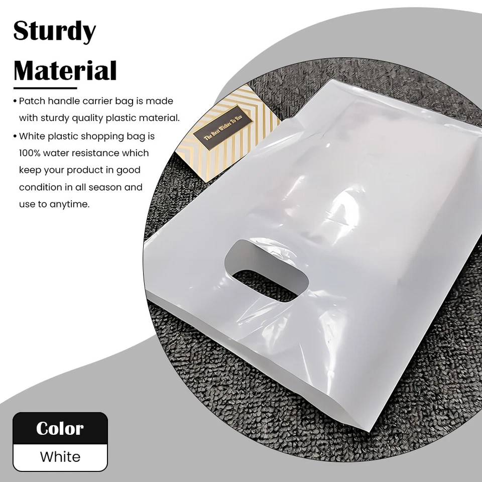 Patch Handle Carrier Bags White Plastic Carry Bags for Takeaway Clothes - Image 4 of 4