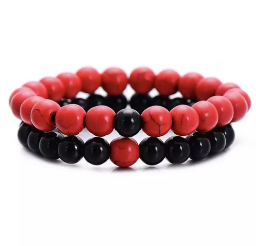 2 Piece Ying Yang, Red & Black, Couples, Stackable Bracelets, New - Picture 2 of 5