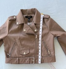 FOREVER 21 Women s Faux Leather Moto Biker Zip Jacket Brown Size M dium