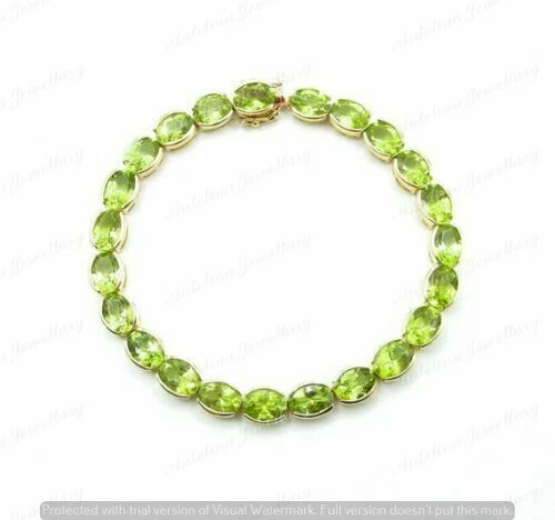 9 CT Oval Cut Green Peridot Women's Tennis Bezel Bracelet 14K Yellow Gold Finish - Image 4 of 4