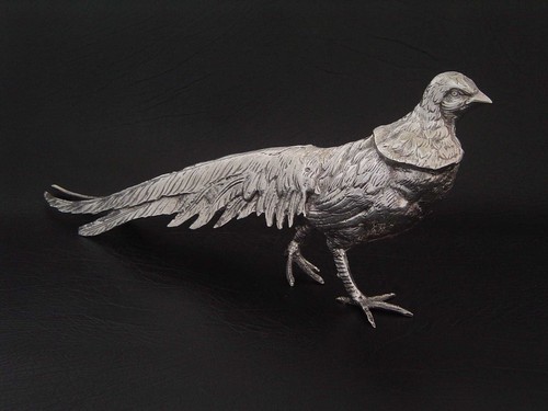 FINE PAIR VINTAGE SILVER PLATE COCK & HEN PHEASANT BIRD CENTERPIECE FIGURES - Picture 10 of 23