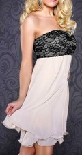 Sexy Women Chiffon Bandeau Mini Dress Lace Evening 34/36/38 Beige Black