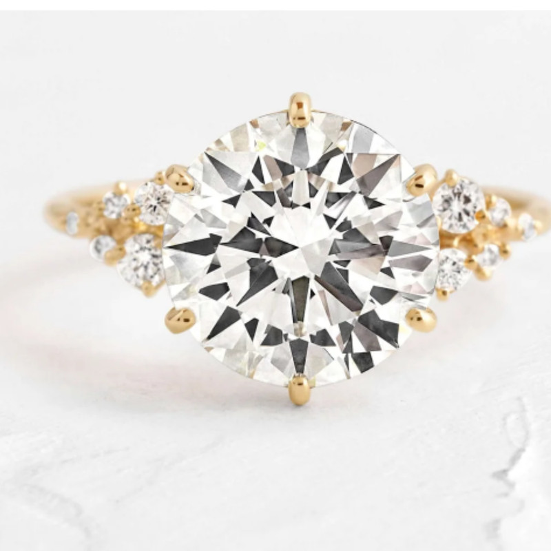 Diamond Ring Gold Lab Grown Round Cut 14k Yellow IGI GIA HRD E F VVS 3.30 Carat