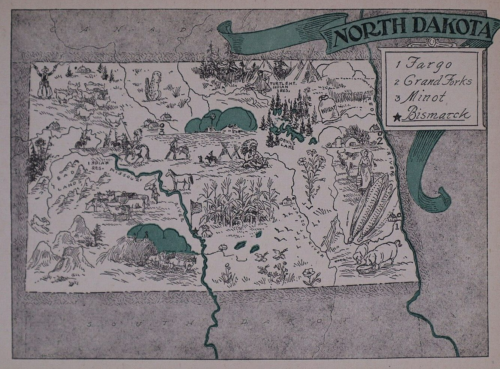 Old 1931 Pictorial Map ~ NORTH DAKOTA by P.S. JOHST ~ Free S&H - Foto 1 di 4