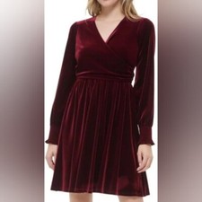 NWT Tommy Hilfiger Womens Burgundy Velvet Long Sleeve Stretch Dress Size 8