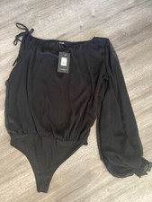 Fashion Nova Women's One Sleeve Black Sheer Bodysuit Size XLarge NWT XL