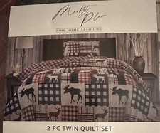 Rustic Quilt Bed Set Moose Cabin Lodge Coverlet Set Twin Size