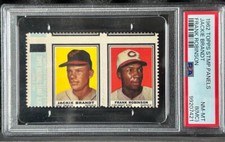 RARE 1962 Topps Stamp Panels w Jackie Brandt & Frank Robinson PSA 8 (mc) Miscut