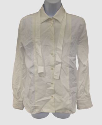 $245 Weekend Max Mara Women's White Long Sleeve Cotton Button Down Shirt Size 8