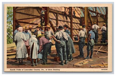 An Amish Barn Raising, Lancaster County Pennsylvania PA Postcard