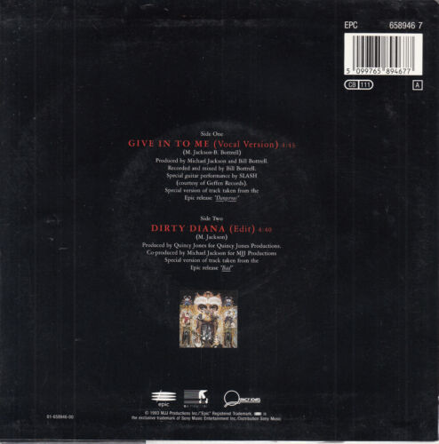 MICHAEL JACKSON & SLASH Give In To Me & Dirty Diana PICTURE SLEEVE 7" 45 record - Bild 2 von 3