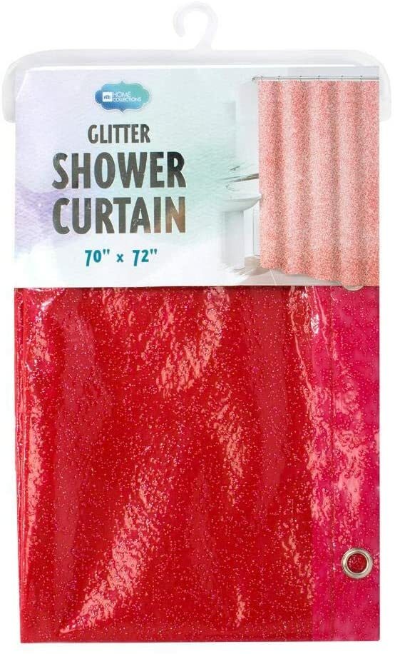 Red Glitter Shower Curtain and Bath Mat Set Durable Waterproof EVA 70