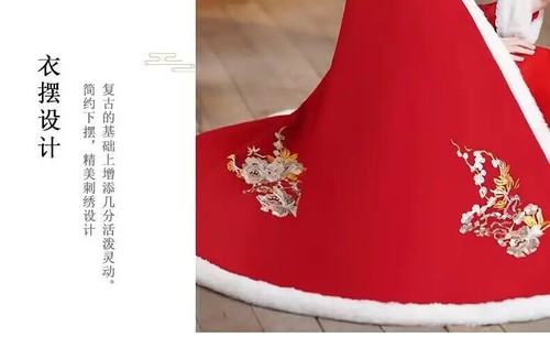 Winter Hanfu Cloak Dress Girls Children Chinese New Year Costume Red Cape Dress - Picture 12 of 23