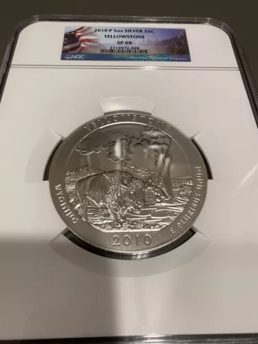 2010 P 5 OZ SILVER 25C YELLOWSTONE NGC SP 68