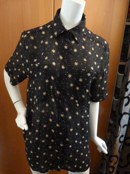 Chiffon Blouse, Size 38, Black-Beige