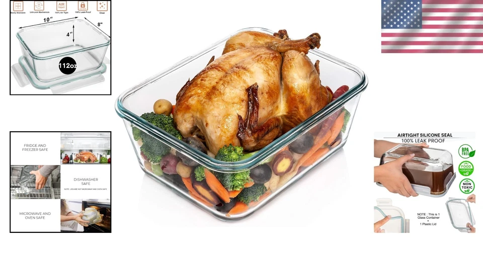 3300 ml Leakproof Glass Meal Prep Container - Dishwasher, Microwave & Oven Safe - Image 2 of 4
