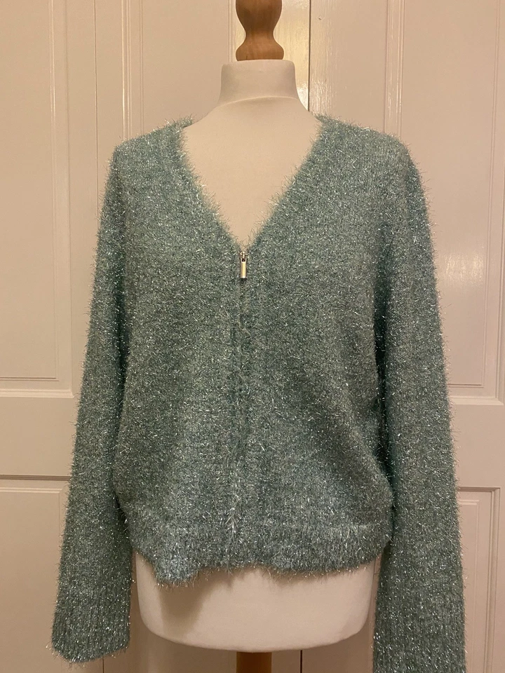 Oliver Bonas Mint Green Cardigan Zip Sparkly  Size 14 - Image 4 of 4