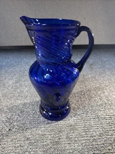Vintage Large Cobalt Blue Pitcher Beautiful Coloring 11”