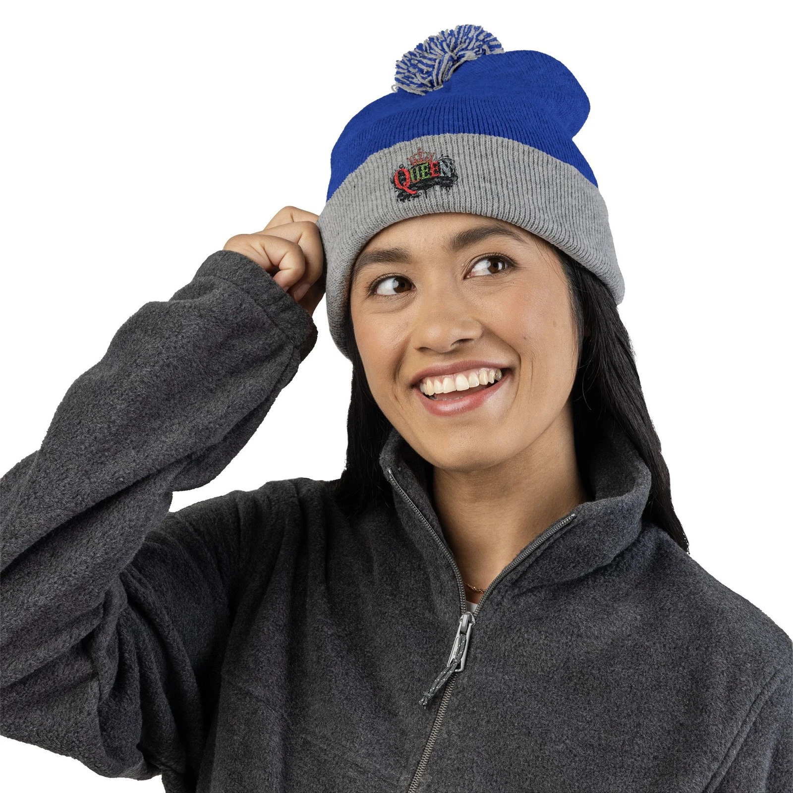 Limited Edition QUEEN Embroidered Pom-Pom Knit Cap Winter Beanie
