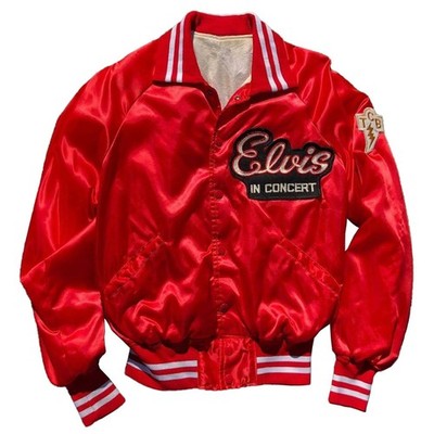 Elvis Presley King of rock  Vintage In Concert TCB 70s Red Satin Varsity Jacket